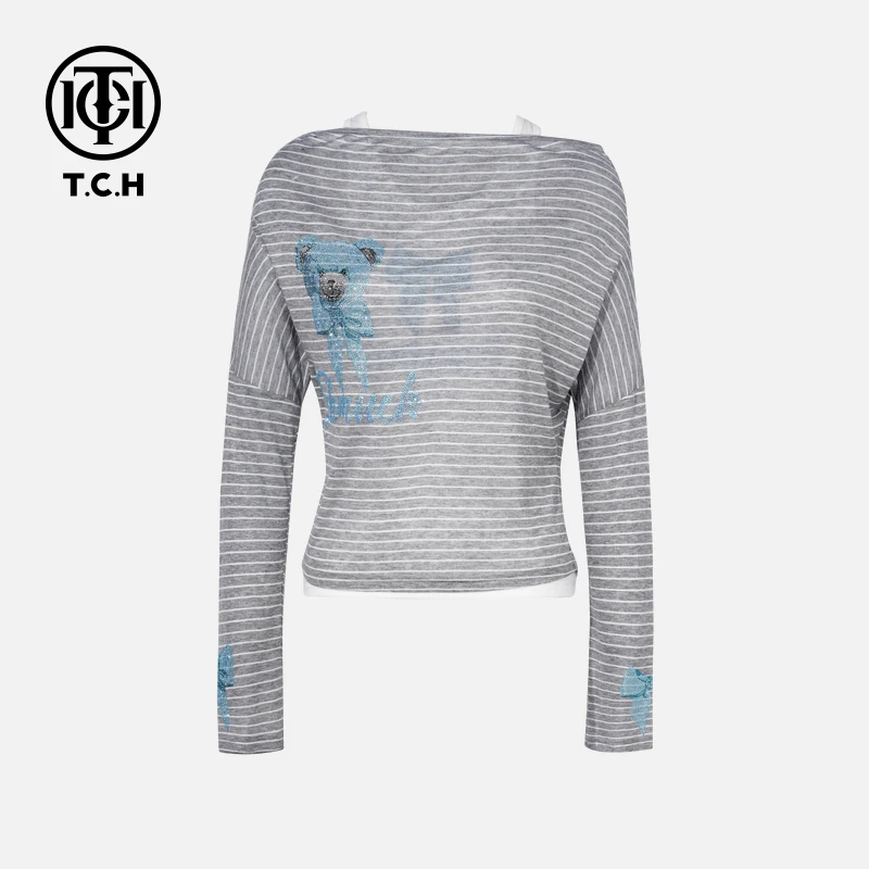 TCH秋款烫钻时尚休闲气质舒适小熊套装女T75C07E5002轻奢tch