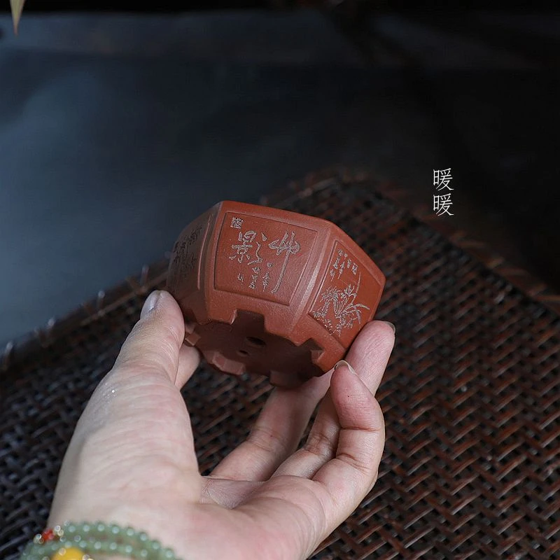 『奎面圆底六方』暖暖精选手工紫砂微型盆绿植盆景苔藓掌中宝