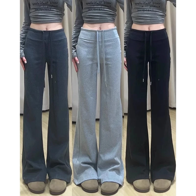 灰色运动裤女春夏薄款窄版阔腿裤2025高腰加长高个子休闲直筒裤子