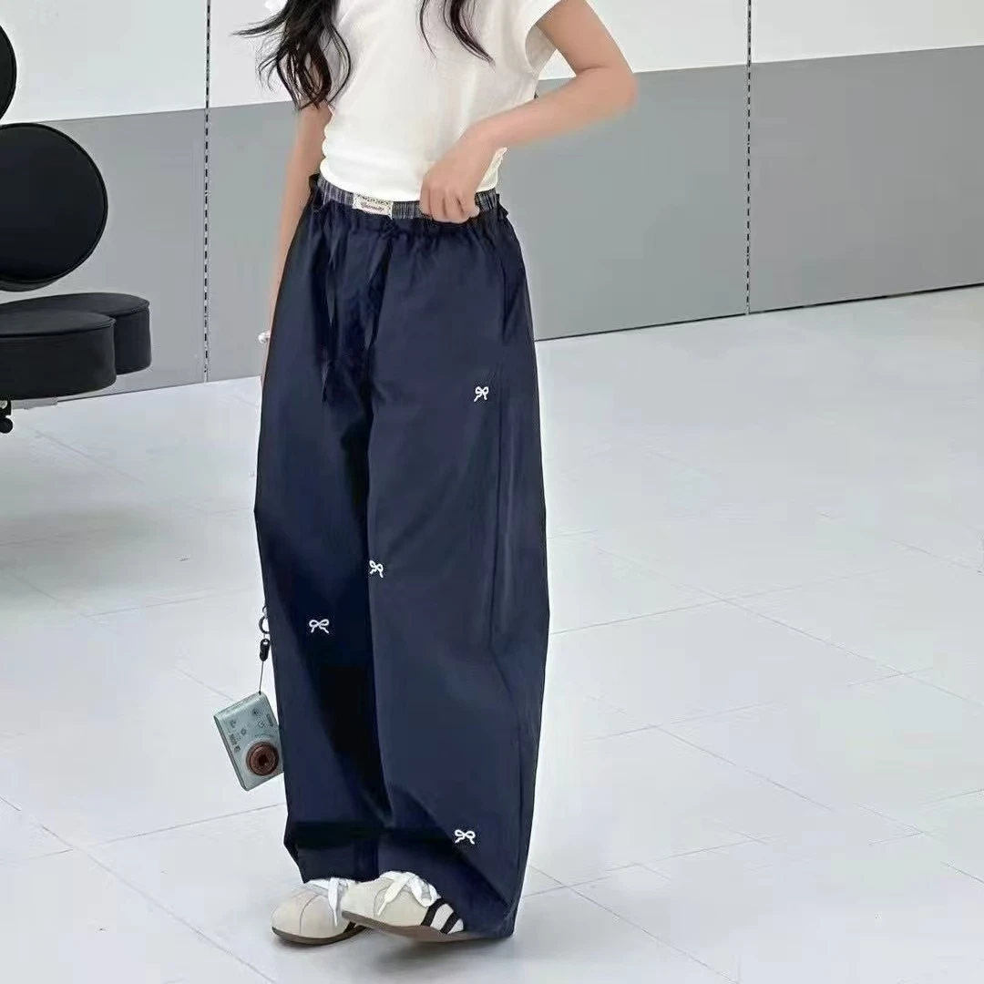 Snoopy/史努比女童夏季新款高腰透气薄款刺绣阔腿休闲裤宽松时尚