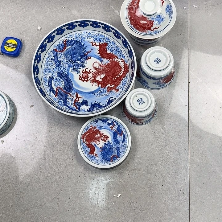 瓷片双龙戏珠五件套