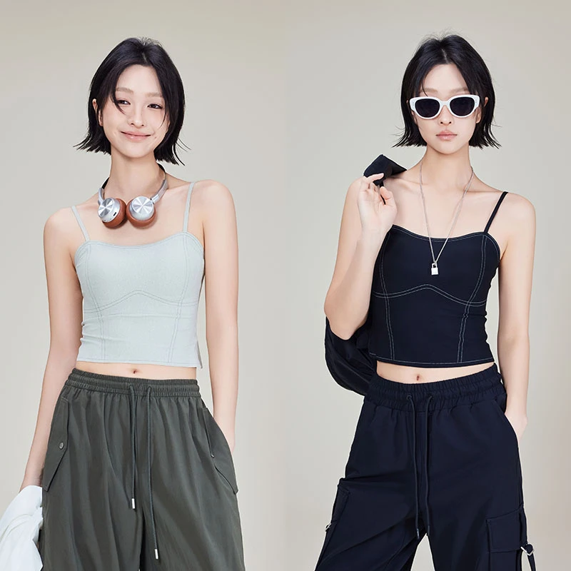 美洋MEIYANG 虚线抹胸背心【商场同款】带胸垫吊带显瘦短款
