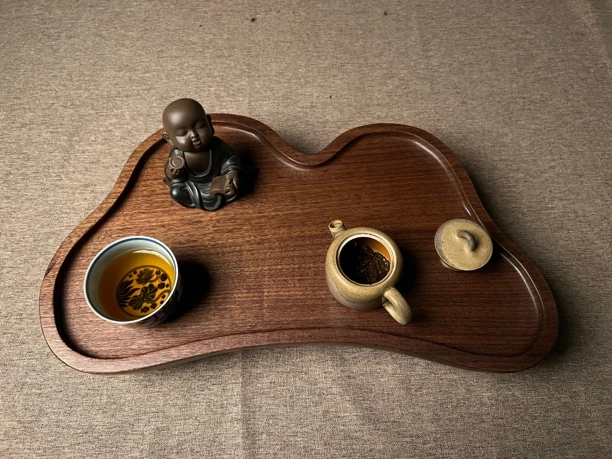 北美黑胡桃干泡台50×28×8日式手作整木掏挖一体成型