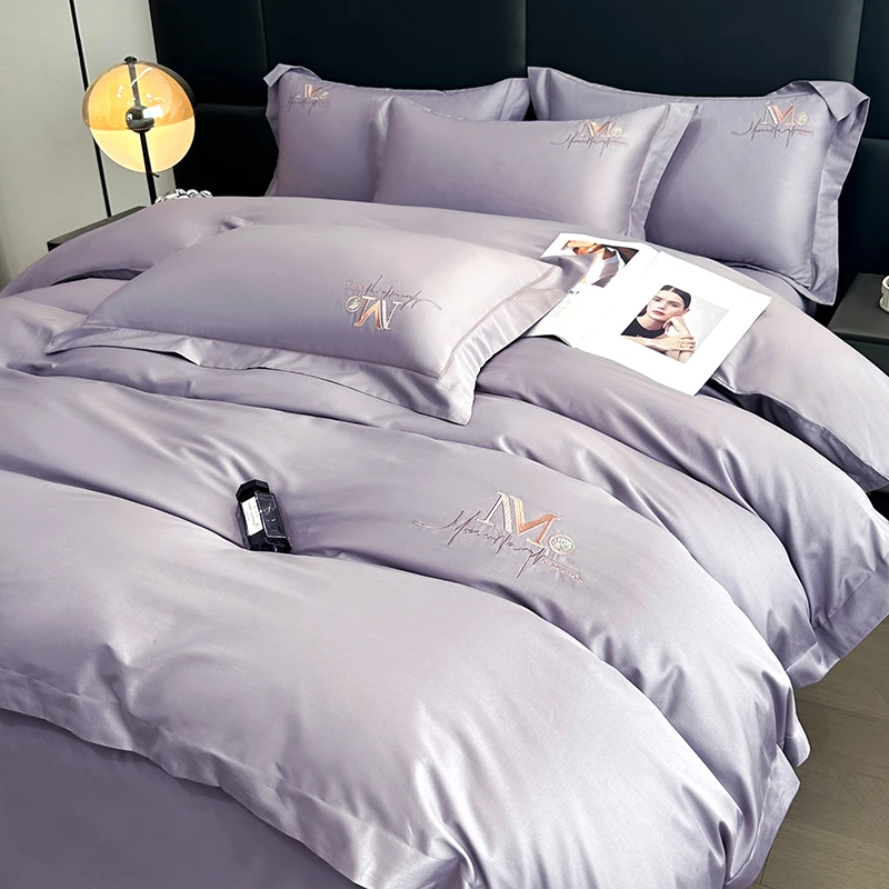 2026新款轻奢100支长绒棉绣花宽边四件套床单款卧室纯棉床上用品