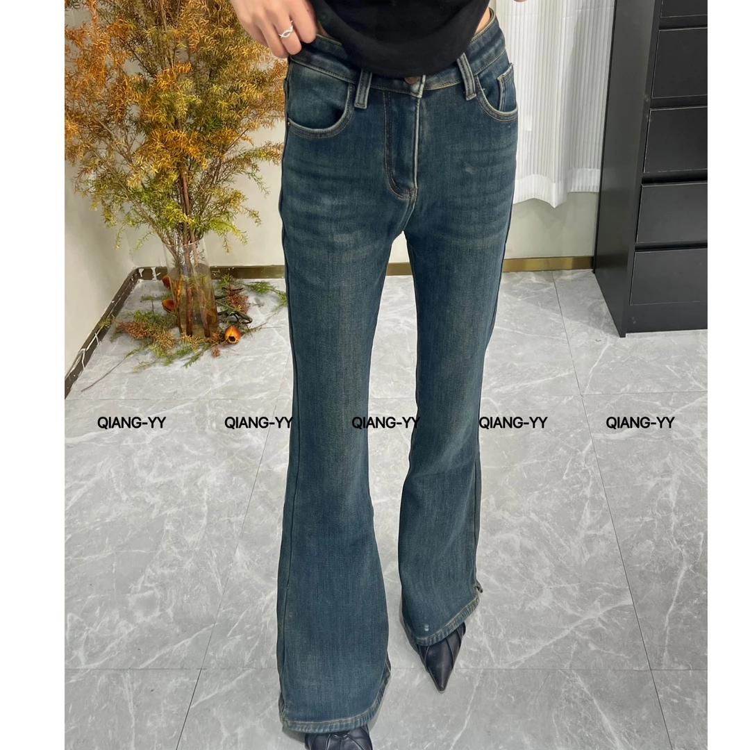 冬季新款设计感小众气质洋气百搭时尚加绒加厚牛仔裤423