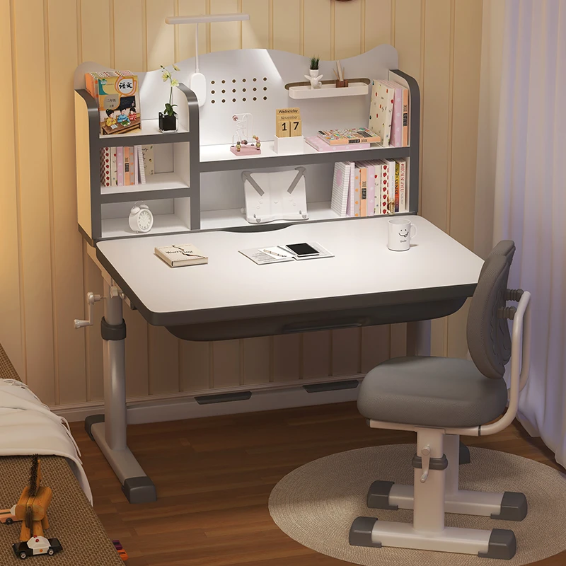 儿童学习桌小学生书桌书柜一体组合写字桌可升降家用课桌椅子套装