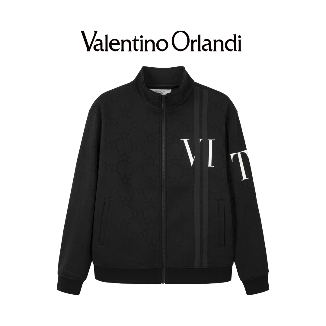 Valentino orlandi男士秋季B版时尚百搭老花新款潮流休闲黑色夹克