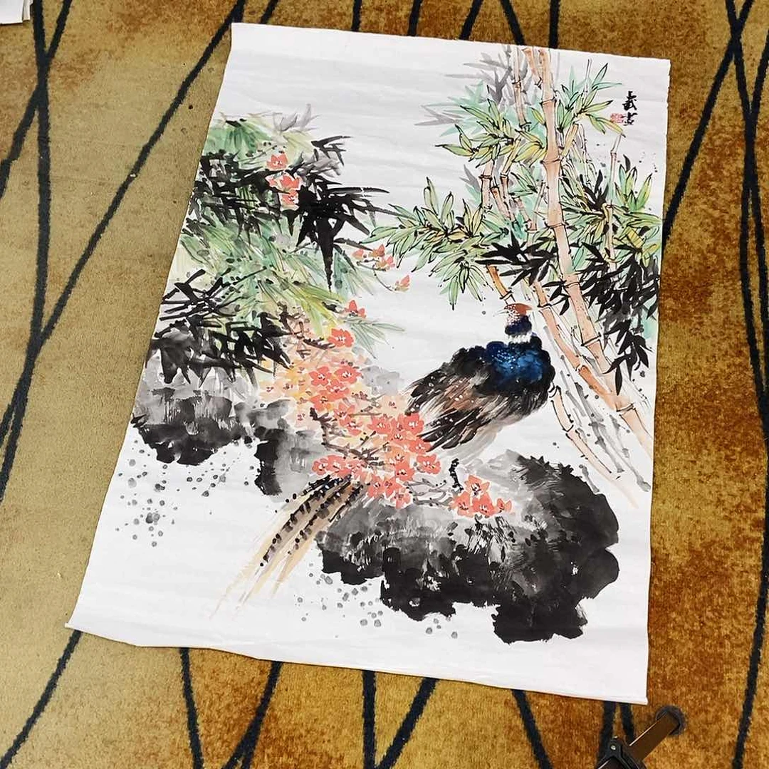 国画一*林占武手绘花鸟托底费