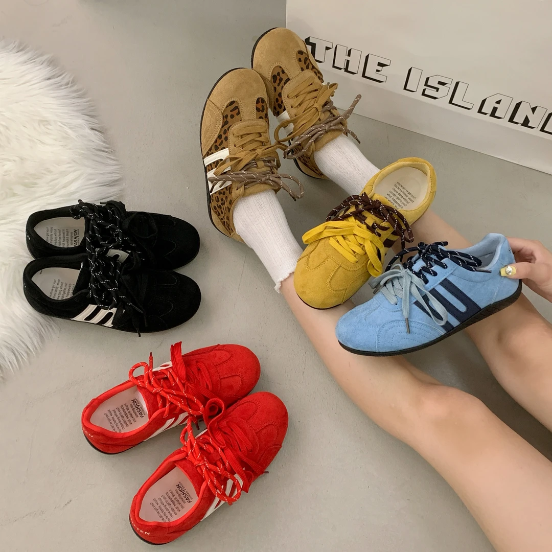 德训鞋2025秋季新款透气休闲运动百搭时尚复古平底系带小众拼色