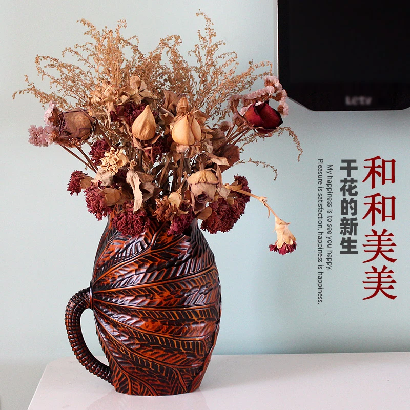 新中式茶室摆件木质荷叶花瓶客厅餐桌装饰礼物玄关书房纯手工摆设
