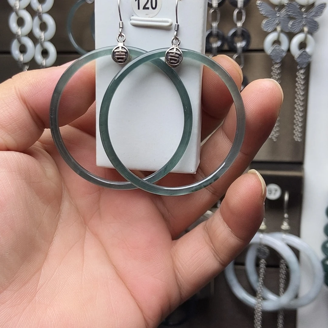银S925镶嵌翡翠耳饰品质珠宝
