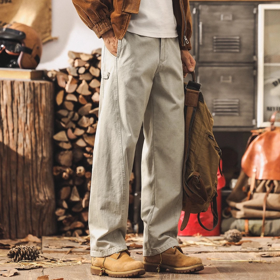 美式复古杏色工装裤子男宽松直筒2025秋季新款潮牌通勤男士休闲裤