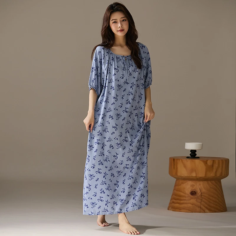 2025升级款棉绸睡衣长裙春秋款宽松薄时尚简约大码夏季