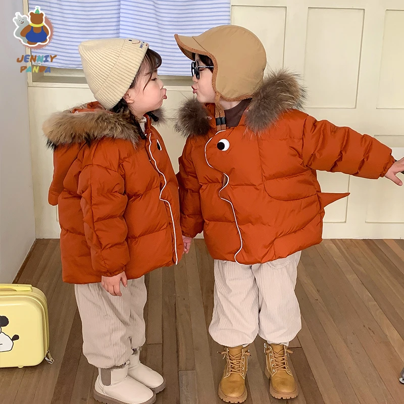 简尼熊【Y】冬季原创设计儿童橘色小恐龙羽绒服 JNXD3032