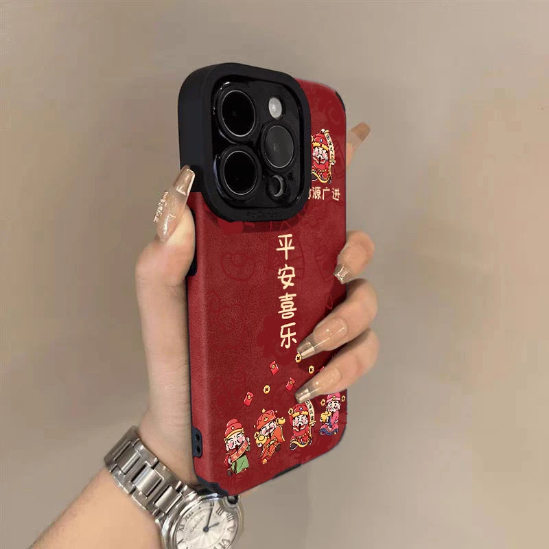 秋冬翻毛皮平安喜乐适用苹果16pro手机壳VIVO华为小米14OPPO防摔