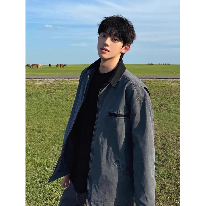 cleanfit巴恩风短款外套男款春秋季美式翻领棒球服底特律工装夹克