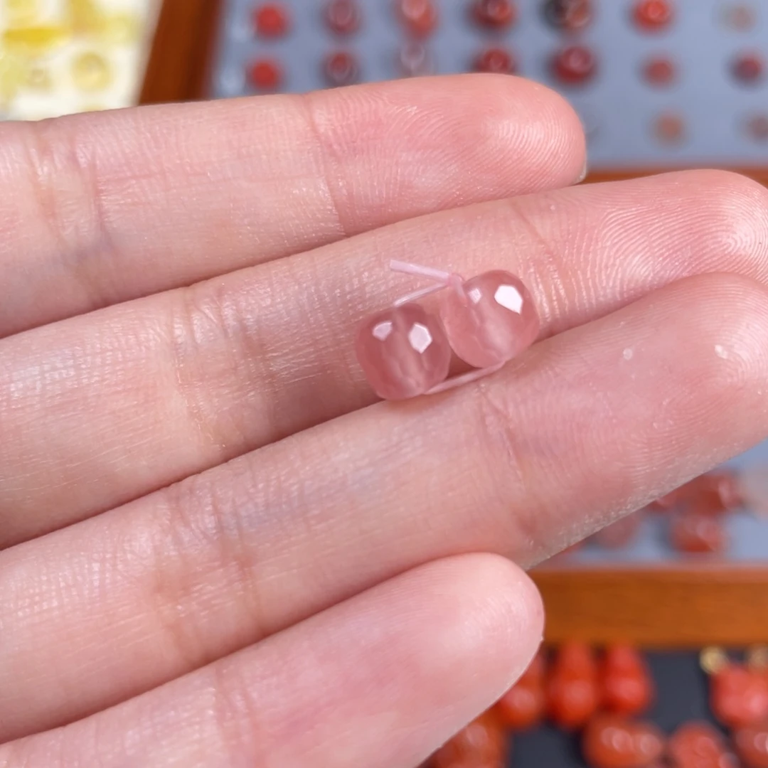 南红玛瑙切面桶珠一对未镶嵌一****❤