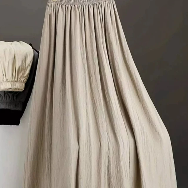 纯色松紧高腰a字百褶半身裙女新款夏季高级感气质显瘦休闲长裙子
