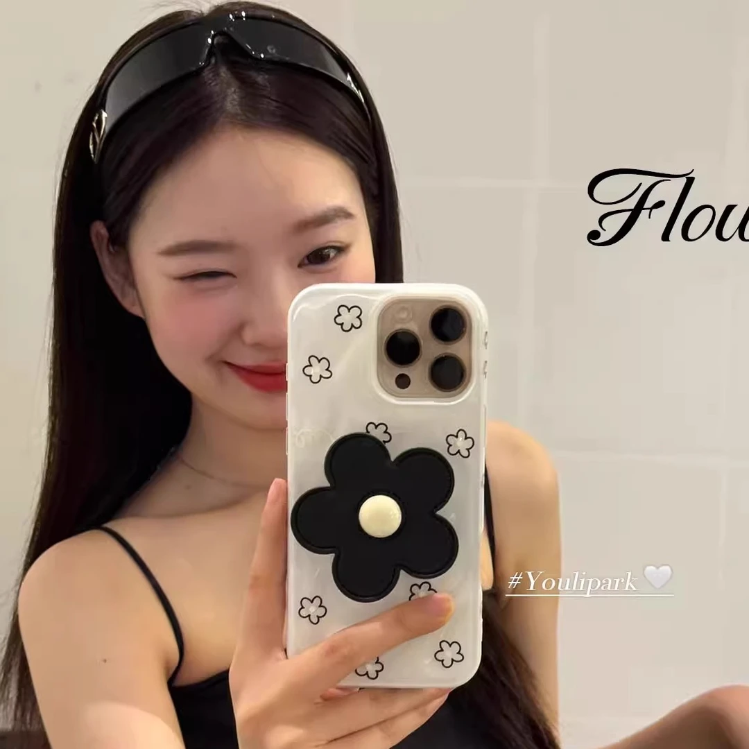 立体花朵支架适用苹果16pro手机壳iPhone15/14褶皱纹13光面12女款