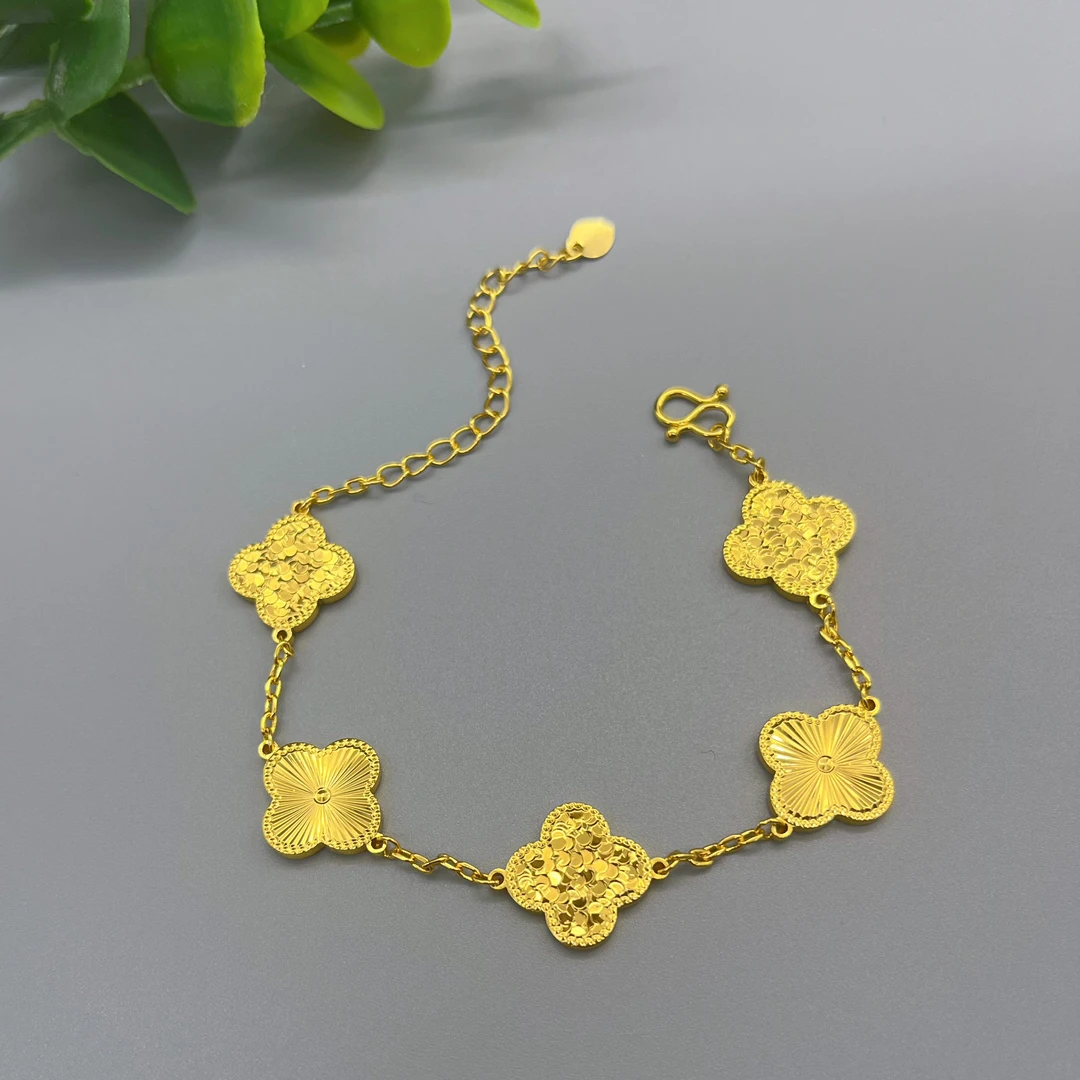 合金手链 3284合金爆闪碎冰冰镭射双面四叶花手链（链长21）