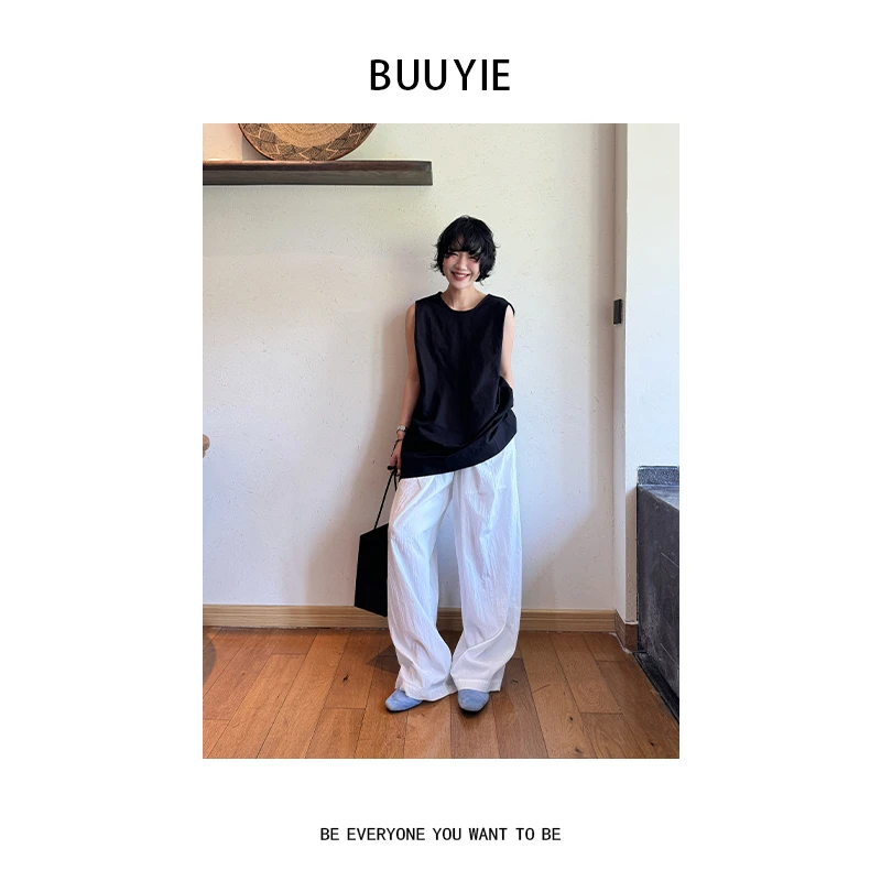 BUUYIE 25SS【玄蚀】简约百搭宽松新款后背V领无袖上衣 250560