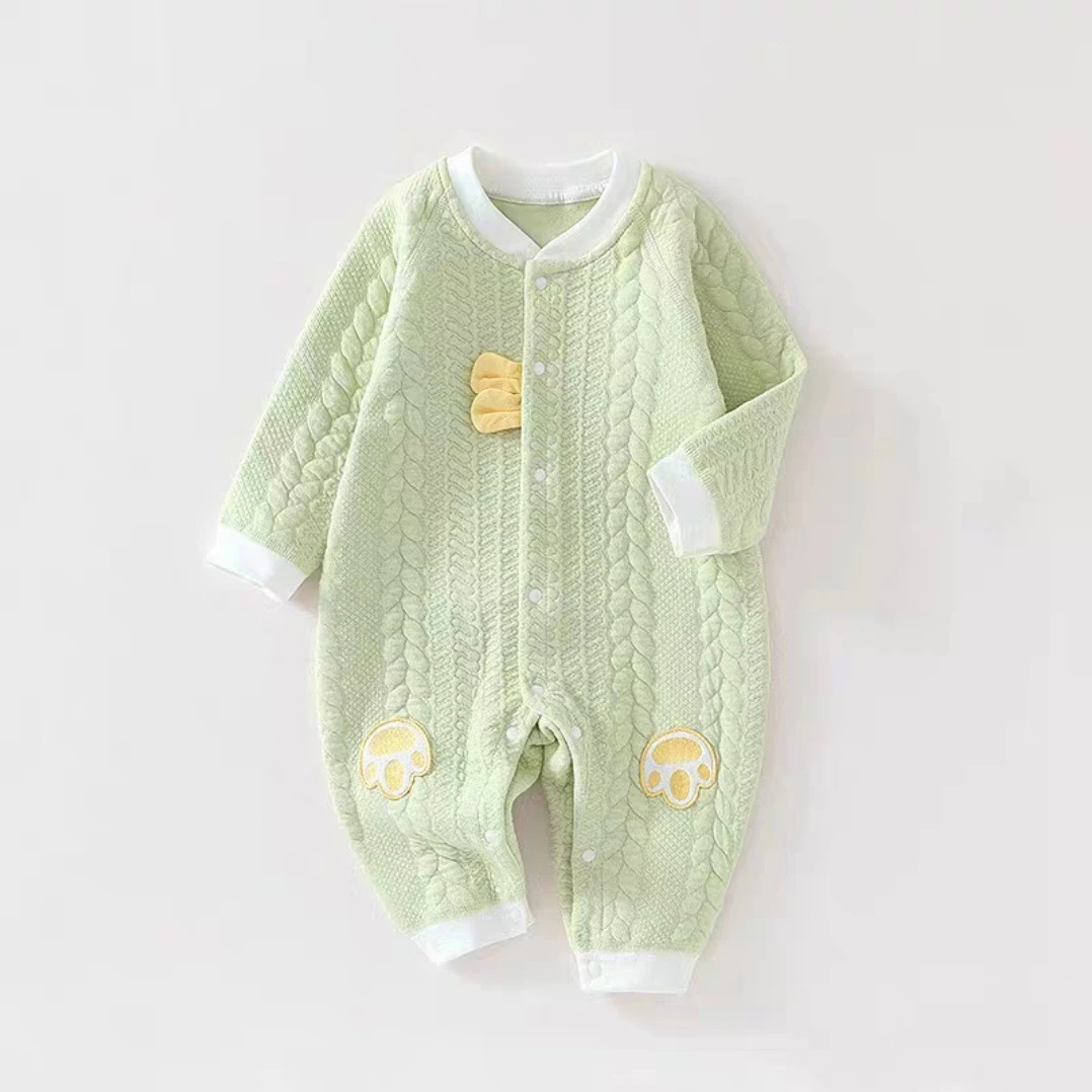 小熊掌保暖空气棉婴儿宝宝无骨秋冬哈衣爬服纯棉连体衣长袖加厚