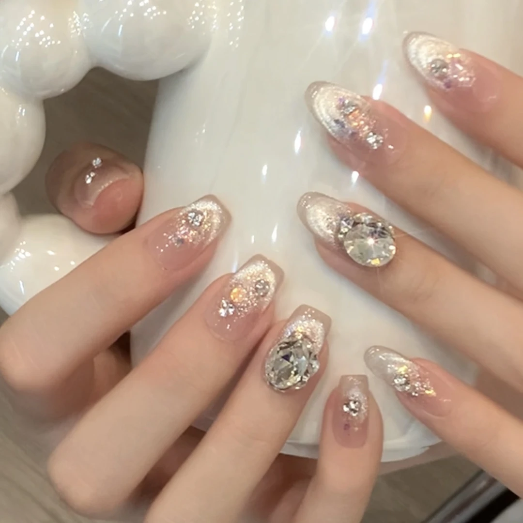 AURANail “月色如银”  彩虹玻璃珠猫眼美甲气质猫眼简约美甲TG514