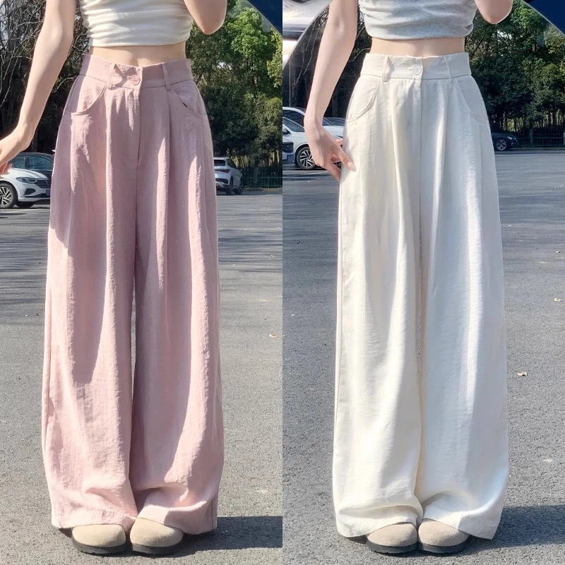 白色阔腿裤裤子女夏季薄款新款高腰垂感小个子直筒奶芙山本西装裤