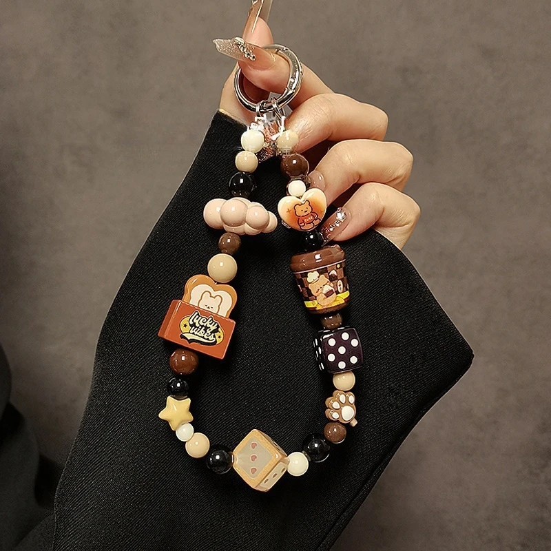 时尚个性卡通串珠手机挂绳短款手腕手提链条手机壳挂件钥匙扣挂饰