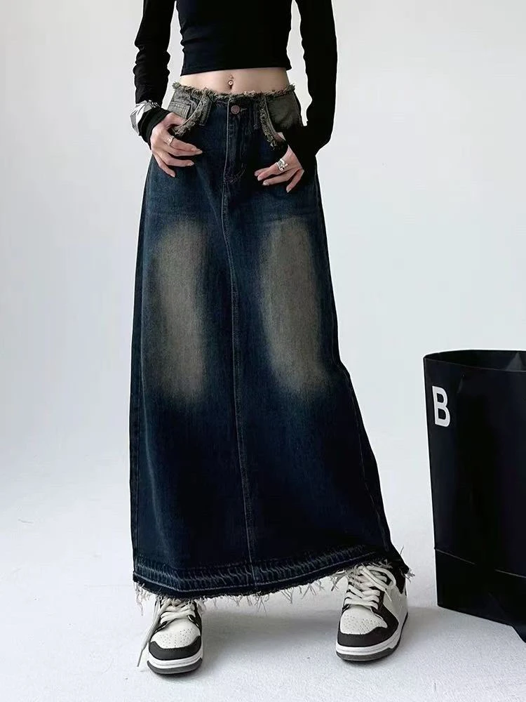 【601】米#高腰毛边牛仔半身裙