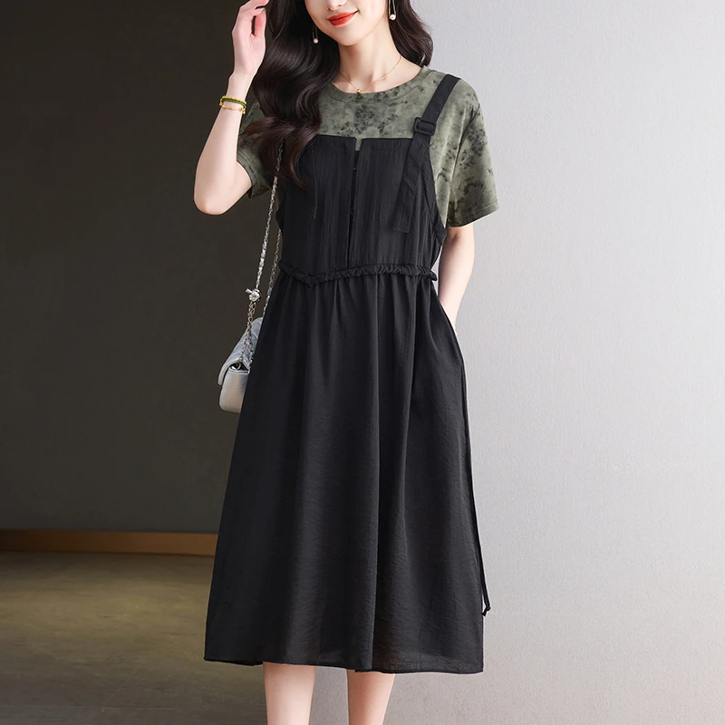 假两件裙子气质高级感A字背带裙2025新款夏天漂亮独特连衣裙长款