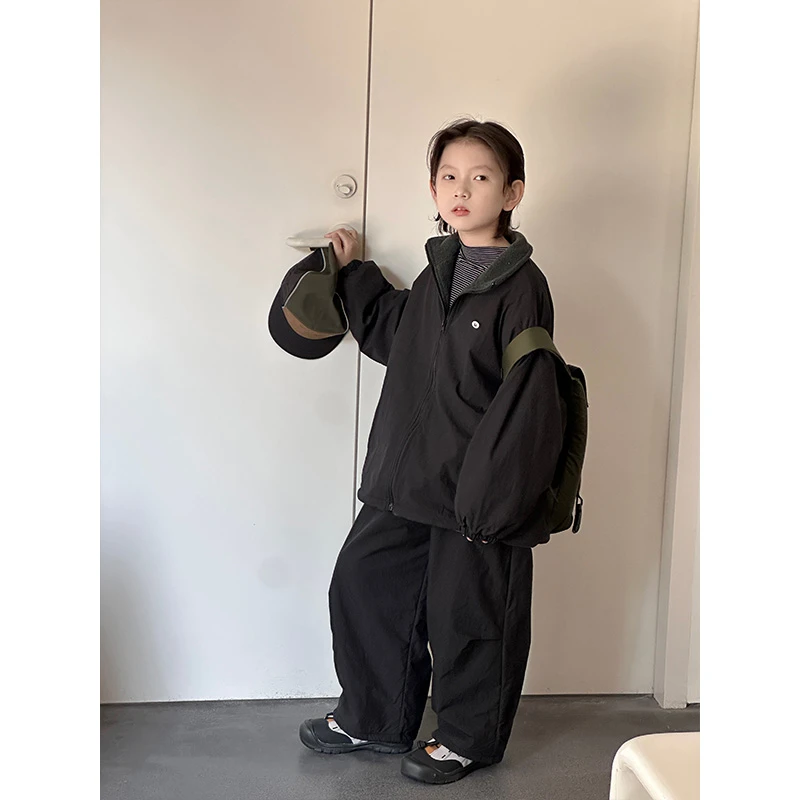 【现货】男童冬季外套裤子2025新款童装韩版休闲加绒套装保暖