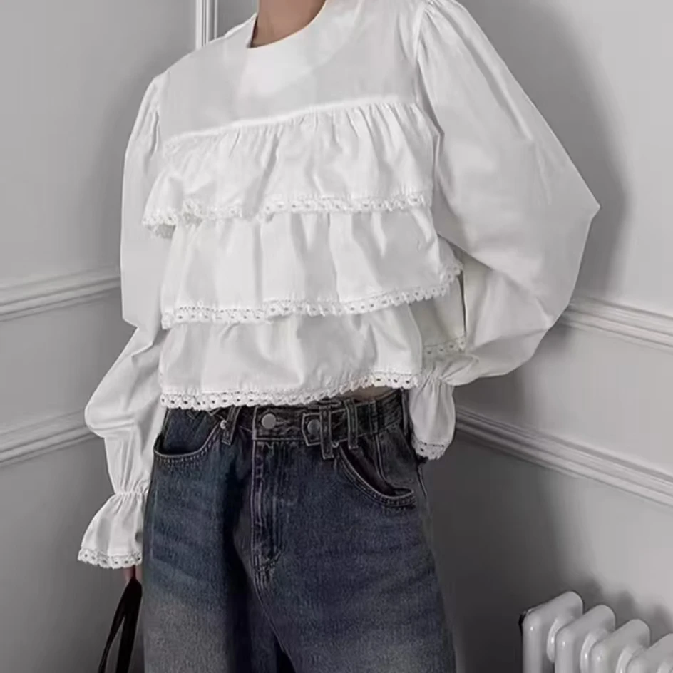 2502/150荷叶衬衫女春季新款减龄气质层次感百搭别致上衣