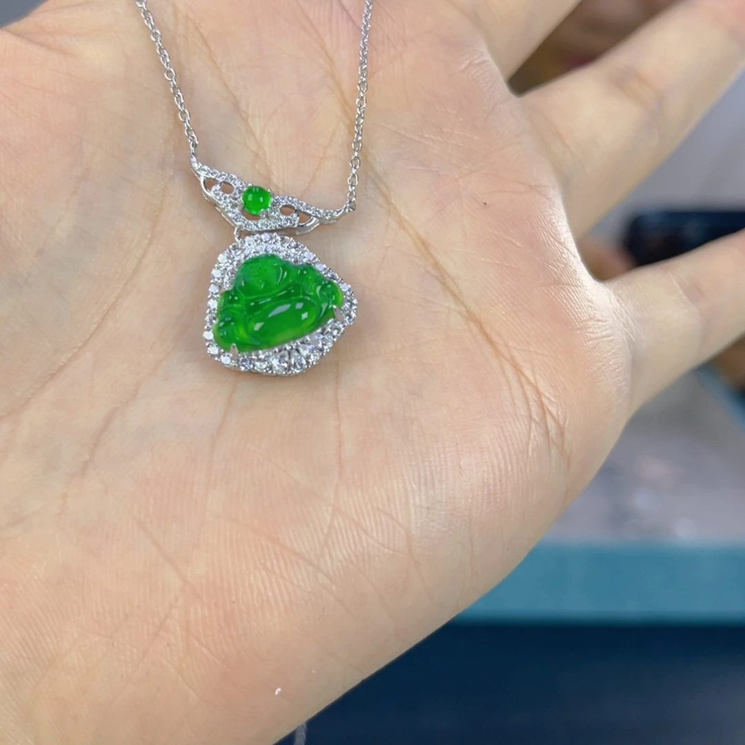 翡翠银S925镶嵌颈饰天然翡翠A货