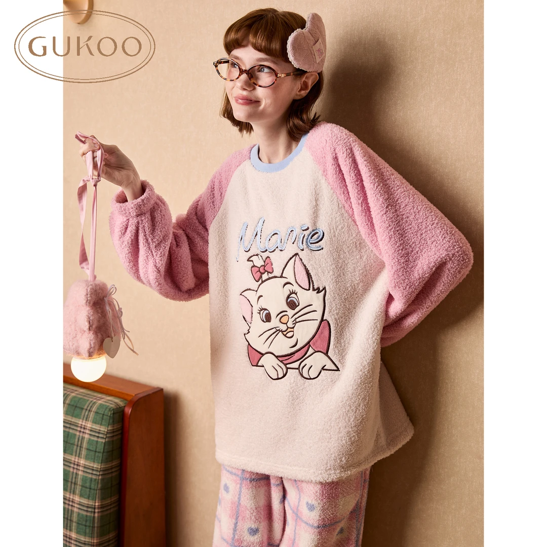 Gukoo/果壳加绒迪士尼联名睡衣套装保暖加厚卡通女士