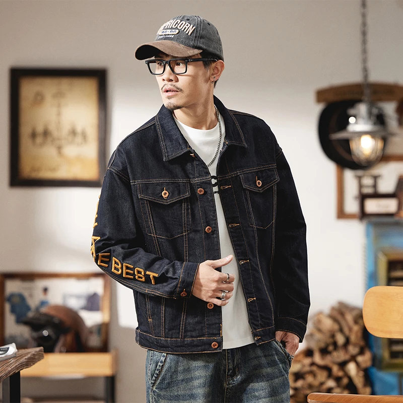 2025牛仔绣花休闲牛仔外套男款高街潮牌复古宽松夹克大码工装上衣