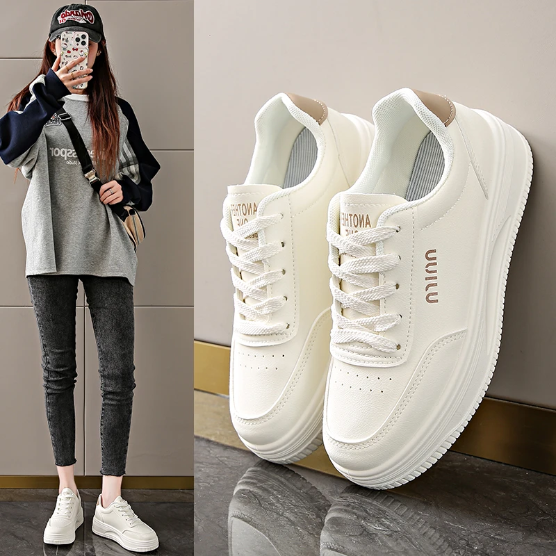 【DR明星同款】踩屎感皮面小白鞋女2025年新款春秋季学生板鞋爆款