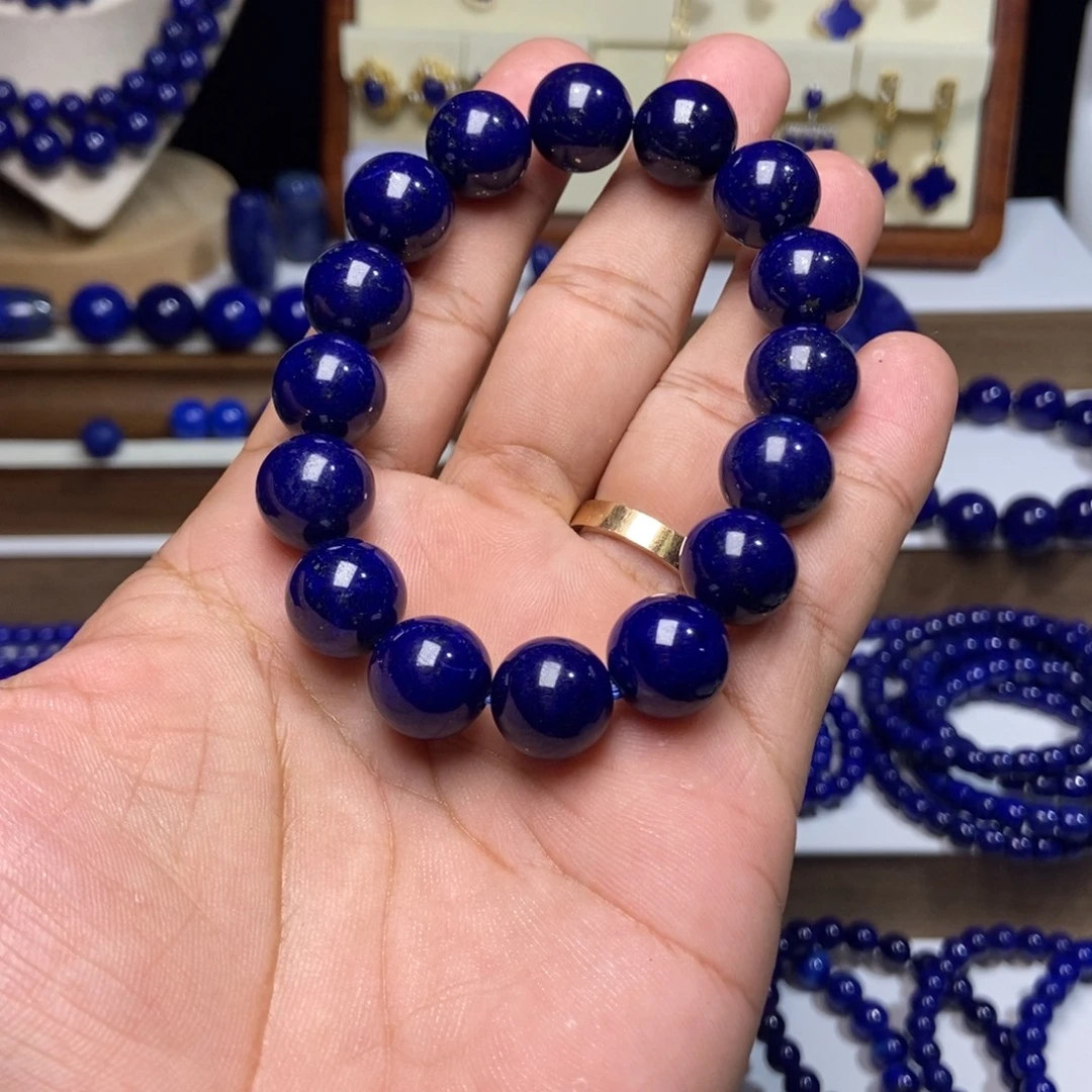 佳***装青金石未镶嵌老矿 高品 手串12.9+