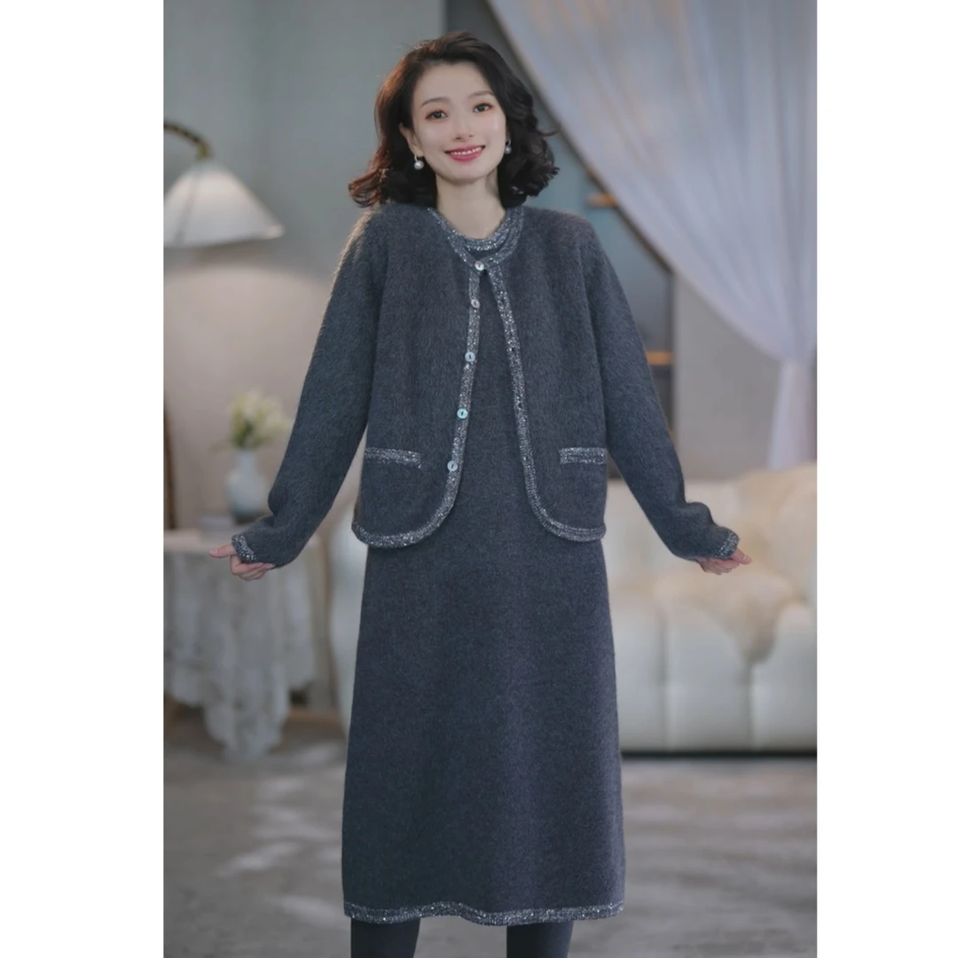 西子/【吉赛尔】牦牛绒拉绒精致小香风圆领套装/WTTJ0775