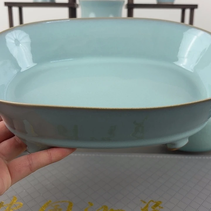 微瑕汝窑天青釉大号水仙盆圈足烧
