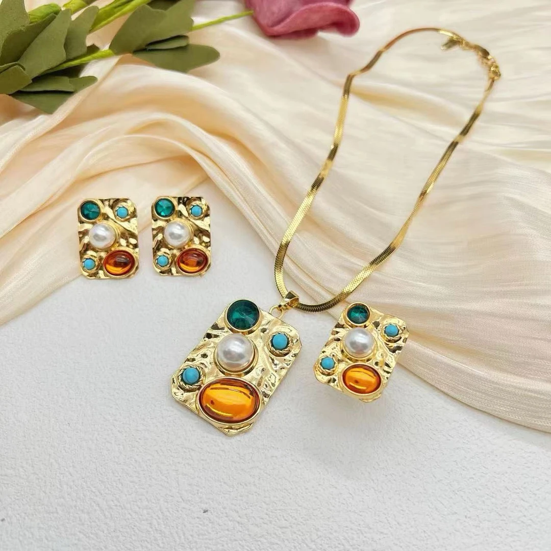 钛钢项链 诗美恋气质轻奢时尚复古古风彩色宫廷风素款