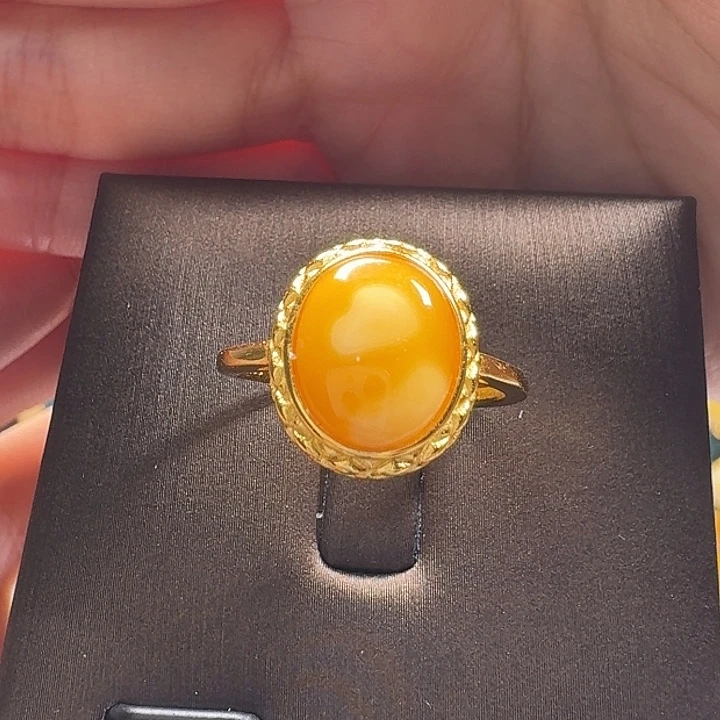 蜜蜡银S925镶嵌戒指戒指