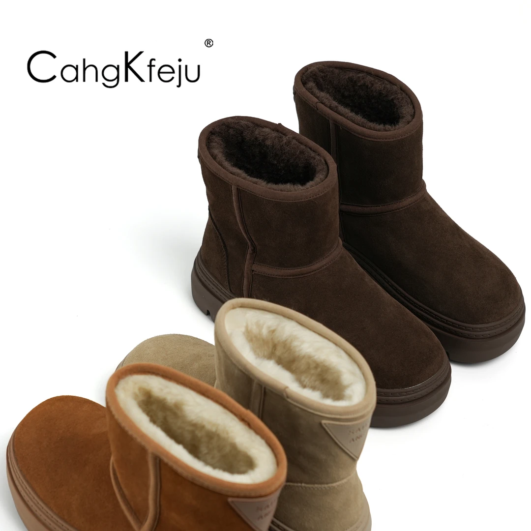 CahgKfeju保暖厚底短筒2025新款羊毛雪地短靴女冬时尚雪地靴