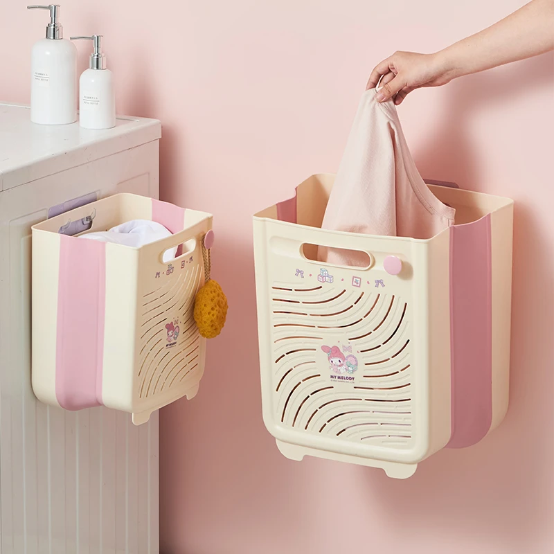 可爱2024新款奶油色壁挂式折叠脏衣篮家用卧室多巴胺大容量收纳篮