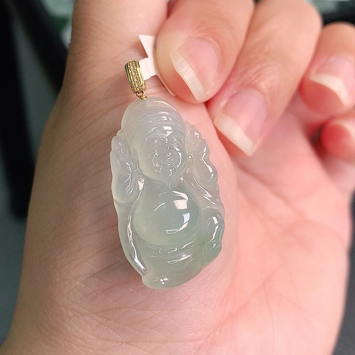 翡翠18K金镶嵌颈饰冰晴财神爷30-17-5.8