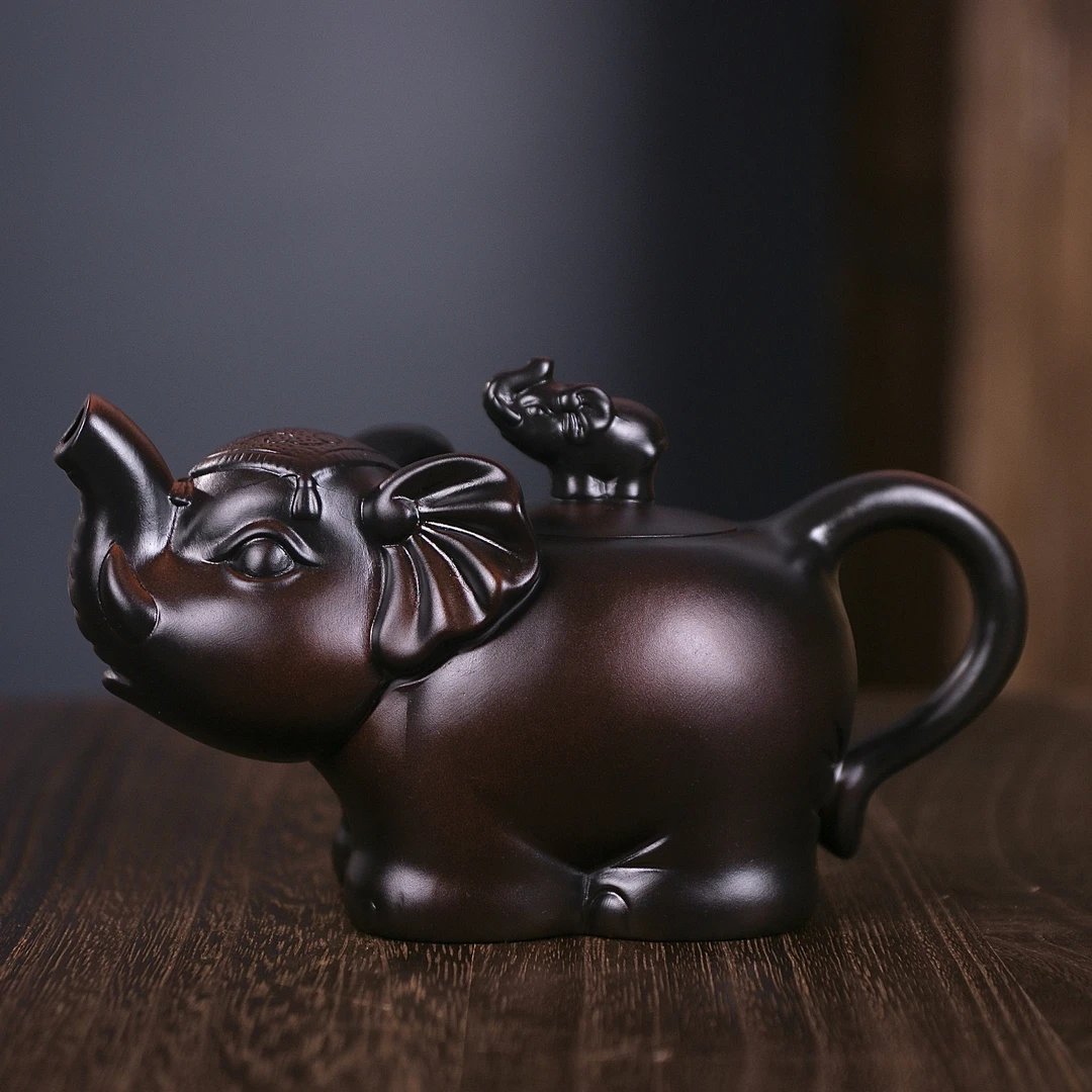 紫陶吉象凤鸣壶大容量家用中式泡茶壶复古大号紫砂壶 C121