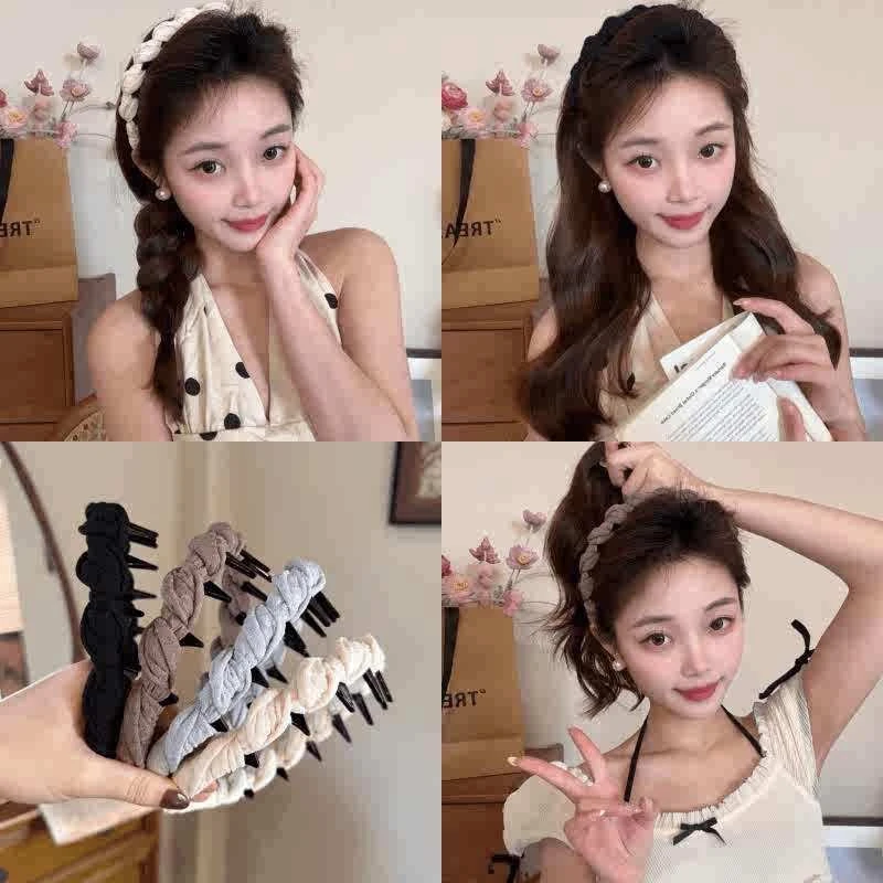 编织麻花波浪发箍女春夏带齿防滑洗脸化妆头箍高颅顶发捆发卡头饰