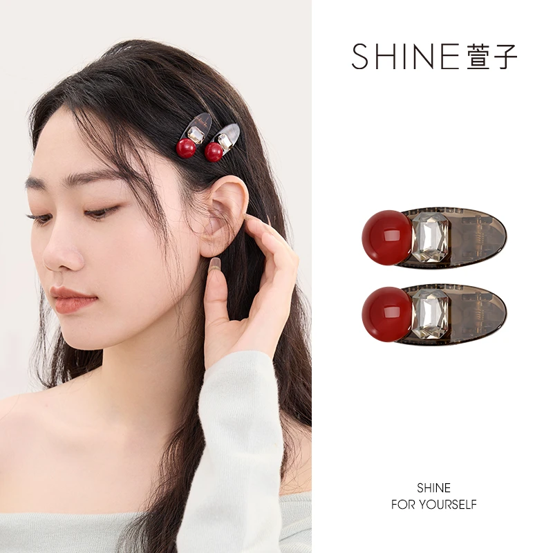 萱子SHINE都市时尚红色复古可爱气质网红ins风秋冬边夹发卡