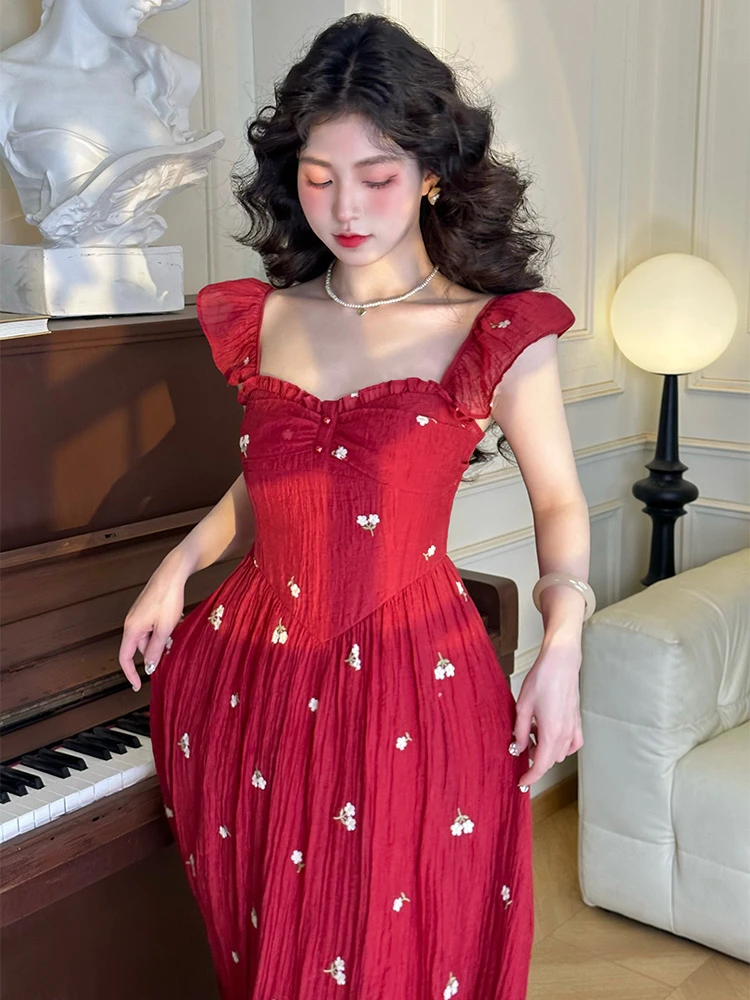 肖夫人【生如夏花】港风法式显白修身碎花吊带连衣裙长裙SS192