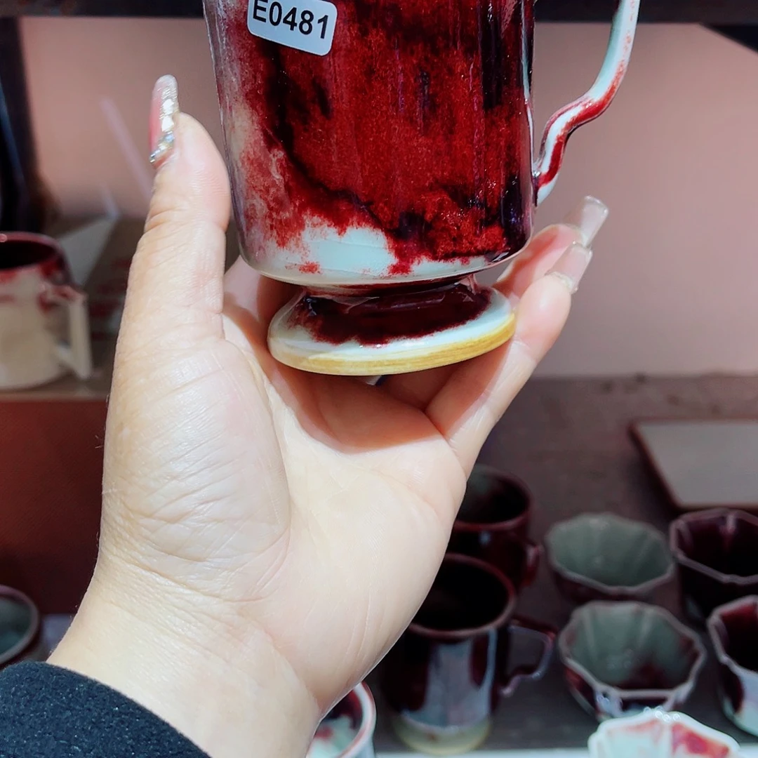 山***雨瓷片微瑕钧瓷主人杯摆件工艺品